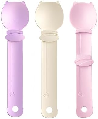 Cat Strip Feeder Spoon - Squeeze & Lickable Treat Dispenser for Wet Food, Multi-Purpose Pet Food Can Accessory (Assorted Colors) (Purple+Beige+Pink)