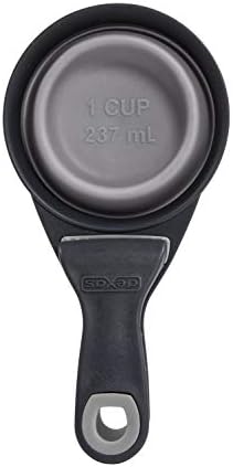 Dexas Popware for Pets Collapsible Klip Scoop, 3-in-1 Pet Food Scoop, Measuring Cup and Bag Clip, 1 Cup Capacity, Light Gray