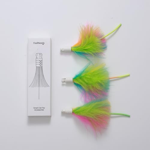 FEELNEEDY 3 Packs Replacement Feathers Compatible Interactive Cat Toy FN-P20 (3 Pcs), Only Accessories