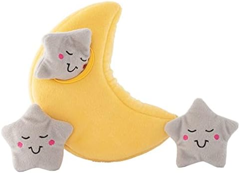 ZippyPaws Burrow- Interactive Dog & Puppy Toys for Boredom, Stimulating Pet Products to Keep Them Busy, Hide & Seek Plush Dog Puzzles, Enrichment Squeaky Toy, for Small & Medium Dogs- Moon and Stars