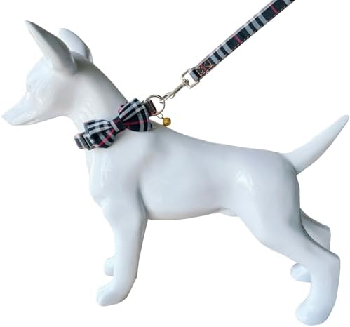 Yizepet Dog Collar and Leash Set-Plaid Puppy Collar with Bow Tie - Adjustable pet Collar for Dogs with Bell, Stylish Pattern for Small Medium or Large Boy and Girl Dog