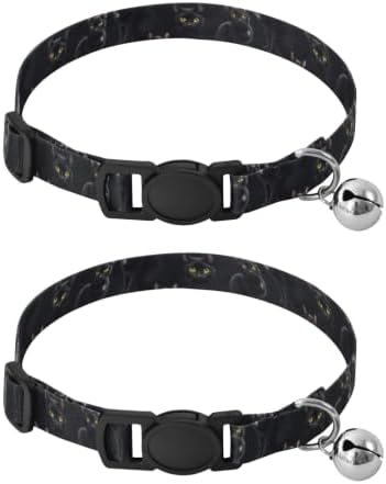 Black Cats Yellow Eyes Metal Bell Included Pet Collar 2 Pack Pet Collars for Cats