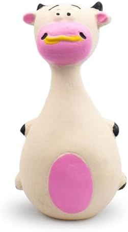 Interactive Dog Toys for Small Dogs, Rubber Latex Squeaky Toy with Cartoon Design, Bite Resistant Soft Chew Toy for Dogs Perfected for Play Teething for Small Medium Dogs (White Cow)
