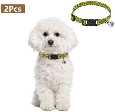 Sunflowers Green Leaf Collar with Bell for Dog Puppy 2 Pack Cat Collar Adjustable Length 10.6" to 17.1"