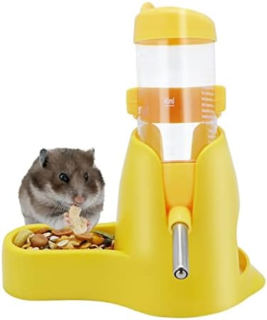 Wontee 3 in 1 Hamster Water Bottle with Food Bowl Hideout Base 80ML, Yellow