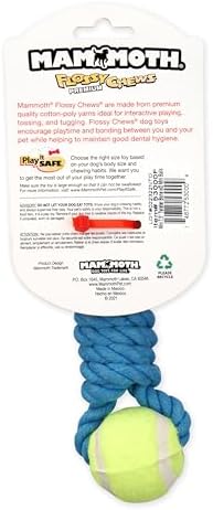 Mammoth Flossy Chews Twister Rope Toy with Tennis Balls – Premium Cotton-Poly Tug Toy for Dogs – Interactive Dog Tug Toy – Rope Dog Toy with Tennis Balls for Small Dogs - Mini 7.5" - Assorted Colors