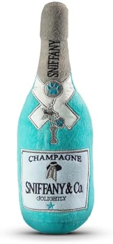 Dog Diggin Designs Sniffany & Co Champagne Plush Dog Toy | Luxury-Inspired Parody Bottle with Built-in Squeaker, Soft Plush Party Dog Toy – Shaken, Not Stirred!
