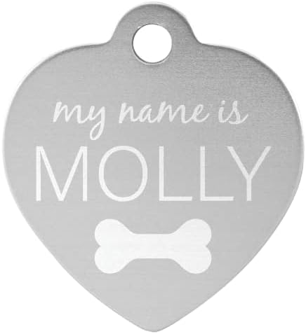 Signature Custom Laser Engraved Anodized Aluminum Pet ID Tags (Silver, Heart 1 1/4" x 1 1/4")