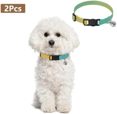 Turquoise Yellow Gradient Adjustable Buckle Pet Collars 2 Pack Soft Cat Collar