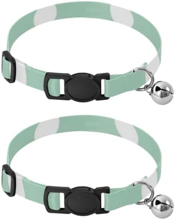 White Polka Dots Green Lightweight Pet Collar for Cats and Dogs, 2 Pack Small Dog Collar with Bell