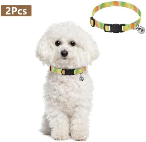 Swirling Leaf Green Adjustable Buckle Pet Collar 2 Pack Soft Cat Collar