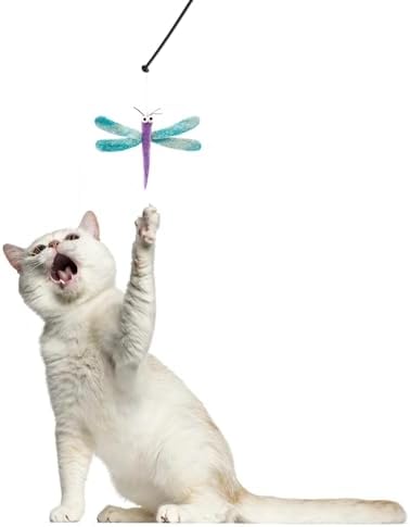 Glaciart One Cat Wand Toy Refill – 3pcs Wool Dragonfly Felt Cat Toy, Durable Lures Attachments for Indoor Play - Filled w/Organic Catnip to Excite/Calm Pet
