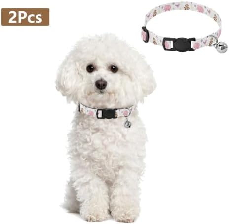Cute Elephants Puppy Collar with Bell 2 Pack Cat Collars Adjustable 10.6 to 17.1 Inches