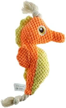 Cute Marine Animal Dog Squeaker Chew Toys, Orange Seahorse