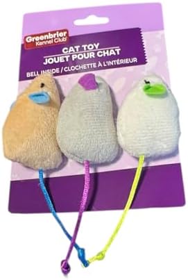 Plush Mouse Cat Fun with Bell Inside, Multicolor, 3 Pack