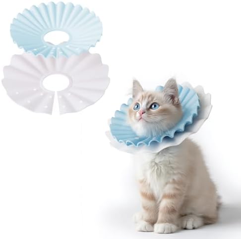 2 Pieces Soft Cat Cone Collar – Adjustable Lightweight Recovery E-Collar to Stop Licking, Scratching & Biting After Surgery, Comfortable Wound Healing Cone Alternative (Blue, S)