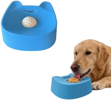 Dog Lick Bowl with Rolling Ball, Slow Feeder for Liquid Treats, Anti-Slip Interactive Dog Toy for Yogurt, Bone Broth & Milk, Anxiety Relief & Post-Op Nutrition, Large Medium Small Breeds (Blue)