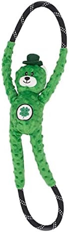 ZippyPaws - RopeTugz St. Patrick's Day Lucky Bear Dog Toy - Durable Rope, Squeaky Chew Toy, Perfect for Tug of War, Suitable for Small, Medium, and Large Breeds - Machine Washable