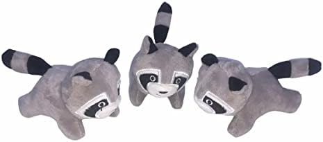 Glow Pups Raccoon Dog Toy 3 Pack with Squeaker, Plush Hide and Seek Dog Toys for Small to Medium Dogs, Burrow Replacement Animals, Woodland Gray, 3 x 5 x 2 inches