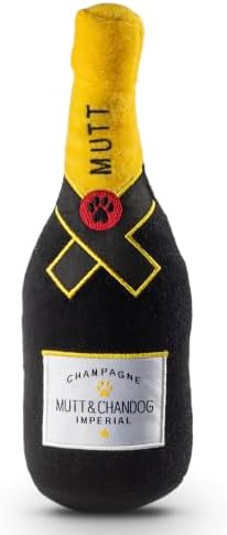 Dog Diggin Designs Mutt & Chandog Champagne Plush Dog Toy – Large | Luxury-Inspired Parody Champagne Bottle Dog Toy with Squeaker, Soft Plush Novelty Dog Toy – Shaken, Not Stirred!