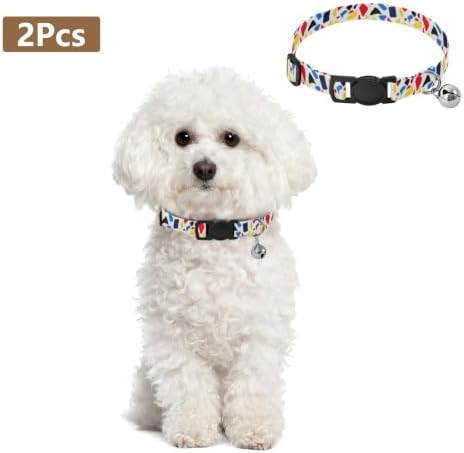 Irregularly Colorful Stone Cat Collars with Bell 2 Pack Pet Collar Adjustable Length 10.6" to 17.1"