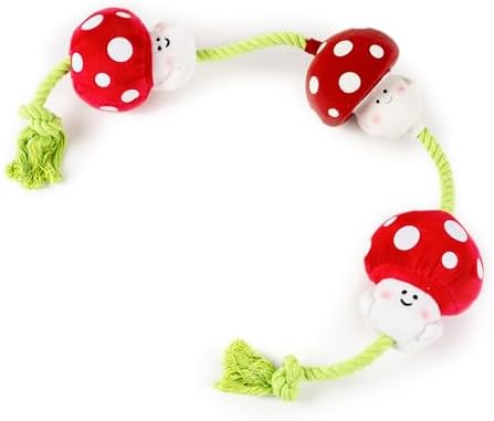 Fuzzl Tugga Magic Shrooms Dog Toy 75cm - Rope Latex and Plush Dog and Puppy Throw Fetch and Tug with Squeaker Mushrooms Enrichment