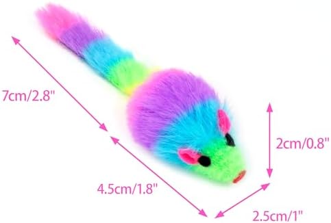 CHIWAVA 36PCS 1.8" Rainbow Color Furry Cat Toy Mice with Rattle Kitten Play