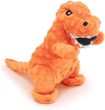 Andiker Dog Squeaky Toys, 8.66 in Plush Dogs Toy Soft Dogs Chew Toys in Dinosaur Shape for Chewing Biting Stuffed Dog Toys with a 3.93 in Squeaker and Crinkle Paper for All Puppy (Orange)