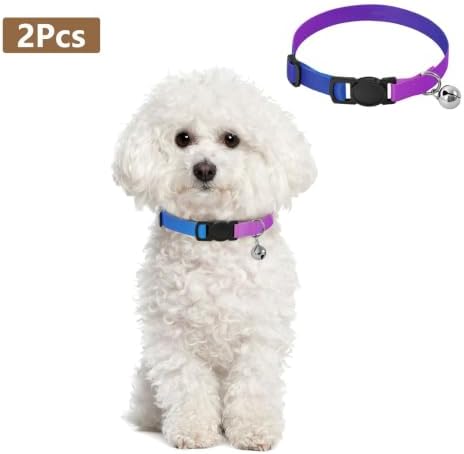Gradient Purple Blue Comfortable Cat Collar, 2 Pack Small Dog Collar with Bell