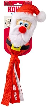 KONG Holiday Wubba Dog Toy – with Long Floppy Tails, Squeaker for Tugging, Fetching & Shaking Fun (Santa)