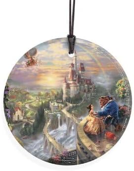 Disney - Beauty and The Beast - Falling in Love by Thomas Kinkade - 3.5” Starfire Prints Hanging Glass Print Accessory | Arrives in a Velveteen Gift Bag SPCIR376