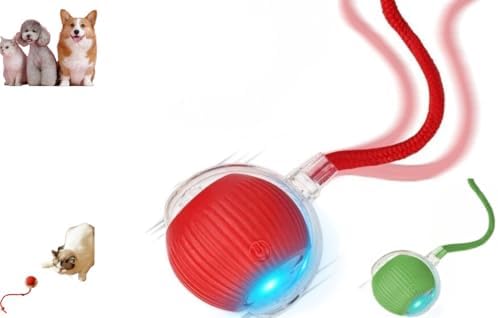360° Automatic Rolling Interactive Pet Toy. Indoor Flashing LED Floor Roller with Random Motion for Cats & Small Dogs, Continuous Stimulation & Exercise. (Red)