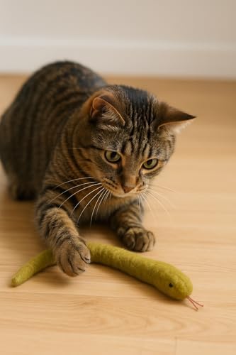 Glaciart One Felt Cat Snake Toy – Soft Fuzzy Enrichment 100% Natural Wool - Interactive Catnip Play Cat Toy Set - Safe for Pets, Non-AZO Colored Dyes - 18” Long