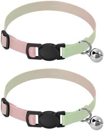 2 Pack Puppy Collar Green Pink Gradient Bell Collar for Small Dogs, Adjustable 10.6 to 17.1 Inches