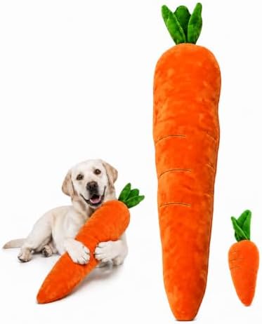 Giant 29.5" Carrot Plush Dog Toy, Long Lasting Squeaky & Crinkle Chew Toy for Boredom, Hypoallergenic Calming Stuffed Puppy Toy for Large Dogs, Cute Pet Gift for Interactive Indoor Play(1)