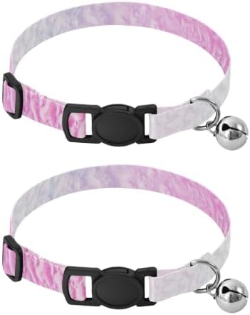 Holographic Gradient Rainbow Kitten Collar with Bell 2 Pack Cat Collars Adjustable Length 10.6" to 17.1"