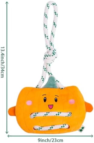 Green Sheep Interactive Plush Dog Toy, No Stuffing Squeaky Toy with Recycled Cotton Rope for Medium to Large Dogs, Chew Toy, Pumpkin