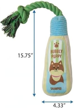 2-Pack Funny Squeaky Dog Toy Bundle - Cute Shampoo Bottle & Hair Dryer Plush Set - Interactive Spa Themed Soft Stuffed Toys for Puppies, Small & Medium Dogs - Dog Enrichment & Gift Set