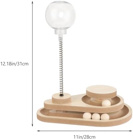 FRCOLOR Cat Treat Dispenser Interactive Cat Feeder Toy with Track Ball for Indoor Cats Kitten Wooden Cat Toy with Automatic Slow Feeder Ball