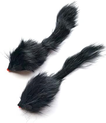 Kats'N Us 2 Inch Real Rabbit Fur Long Hair Mouse Cat Toy (2, Black)