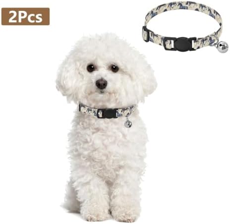 2 Pack Dog Collar Vintage Horses Plaids Bell Collar for Small Dogs, Adjustable 10.6 to 17.1 Inches