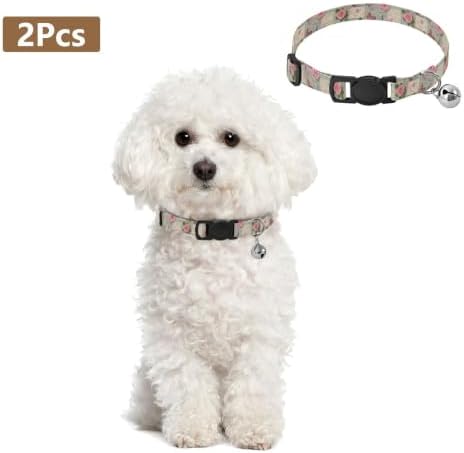 Vintage Paris Collage Lightweight Small Dog Collar, 2 Pack Cat Collar with Bell