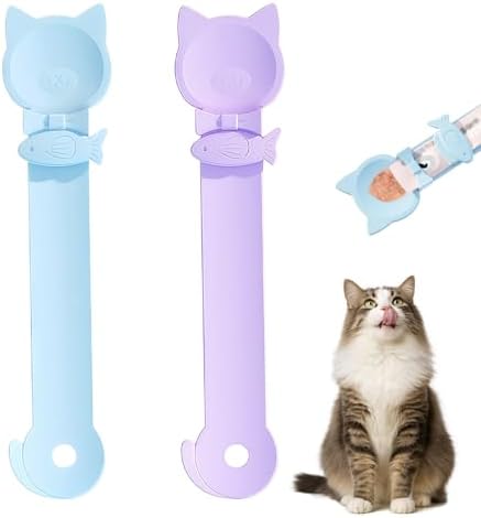 Cat Treat Spoon Squeeze,2 PCS Cat Strip Feeder Spoon,Easy Feeding Spoon for Licky Treats,Multi-Function Cats Treat Feeder,Cat Food Spoon