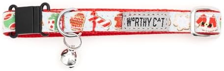THE WORTHY DOG Christmas Patterns, Breakaway Cat Collar with Bell, Blue