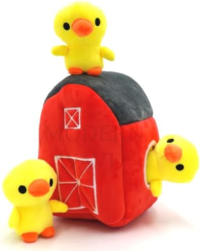 MODERN WAVE - Interactive Squeaky Plush Hide and Seek Squirrel Type Puzzle Toy for Dogs, Medium/Large Size (Farm and Ducks)