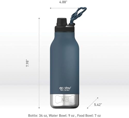 asobu Dog Barky Bottle – Insulated Stainless Steel Water Bottle with 2 Removable Dog Bowls for Food, Treats & Water – Pet-Friendly Travel Bottle for Hiking, Road Trips & Outdoor Adventures