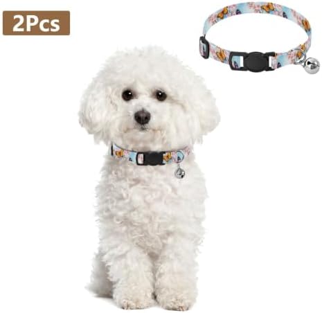 Butterflies Cherry Tree Branches Small Dog Collar with Bell 2 Pack Kitten Collar Adjustable Length 10.6" to 17.1"