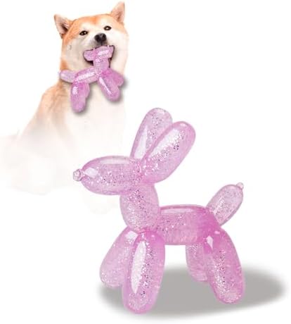 Durable Dog Chew Toy – Balloon Dog Shape, 6.14” for Medium & Large Dogs, Tough Plastic, Interactive Chew Toy for Boredom & Dental Health（Pink）