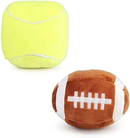 Interactive Dog Balls, 2 Pack Plush Squeaky Dog Toys Balls for Dogs, Tennis Ball Rugby Dog Toy Ball Indoor Outdoor Sports Stuffed Puppy Toy for Small Medium Dog(Tennis+Rugby)