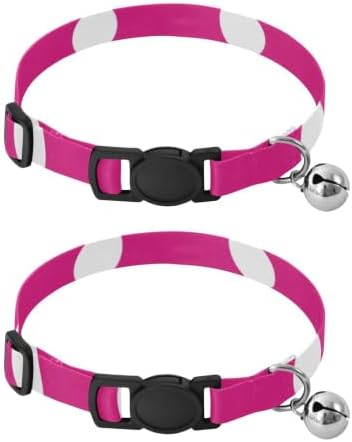 Hot Pink Polka Dot Kitten Bell Collar 2 Pack Kitten Collars Adjustable Length 10.6" to 17.1"